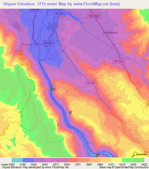 Viques,Peru Elevation Map
