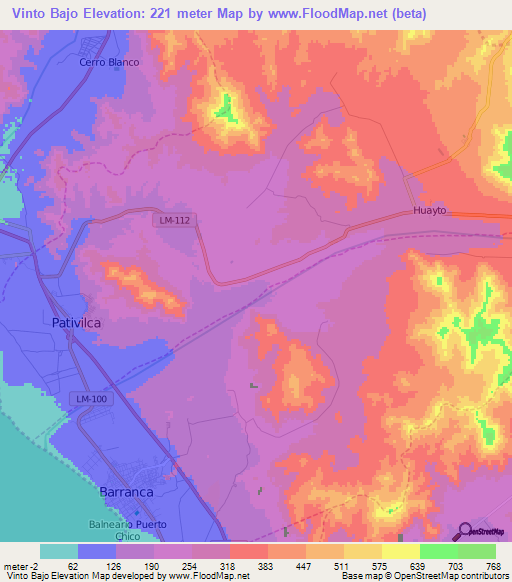 Vinto Bajo,Peru Elevation Map