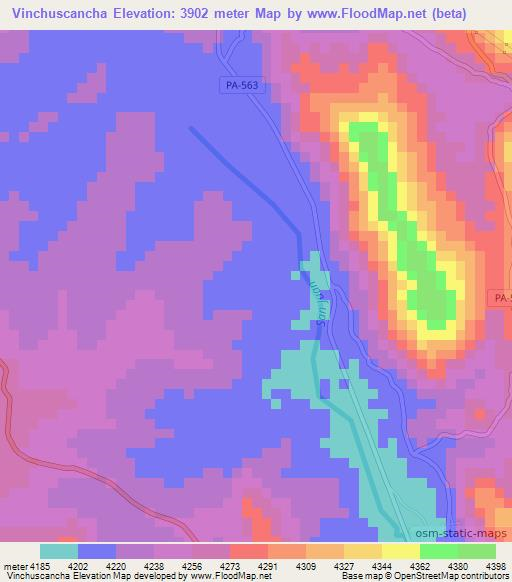 Vinchuscancha,Peru Elevation Map