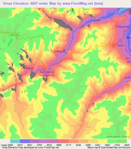 Vinas,Peru Elevation Map