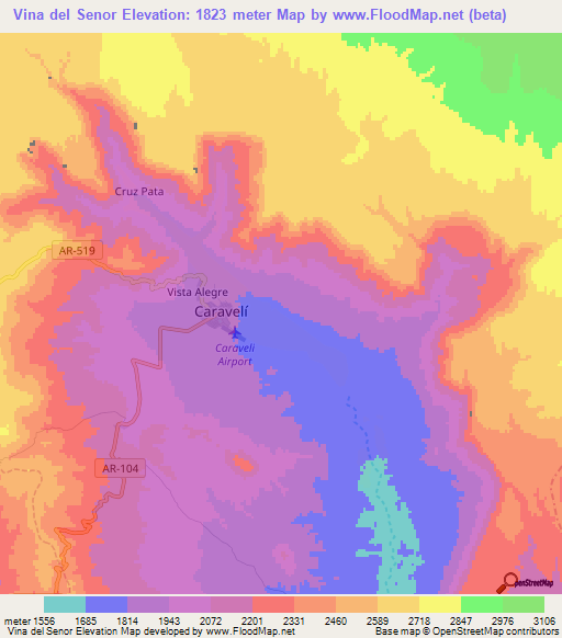 Vina del Senor,Peru Elevation Map