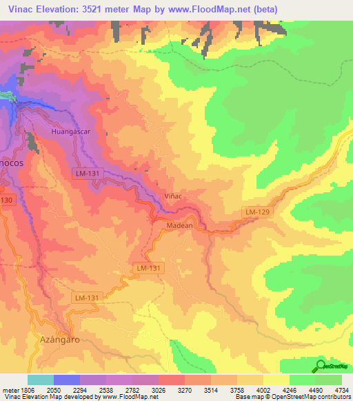 Vinac,Peru Elevation Map