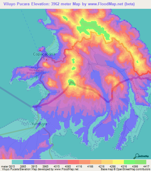 Viluyo Pucara,Peru Elevation Map