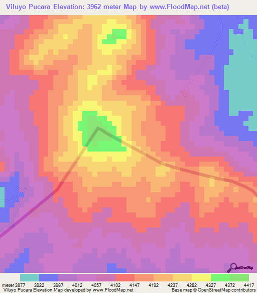 Viluyo Pucara,Peru Elevation Map