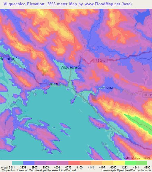 Vilquechico,Peru Elevation Map