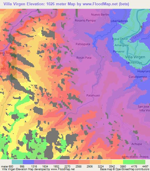 Villa Virgen,Peru Elevation Map