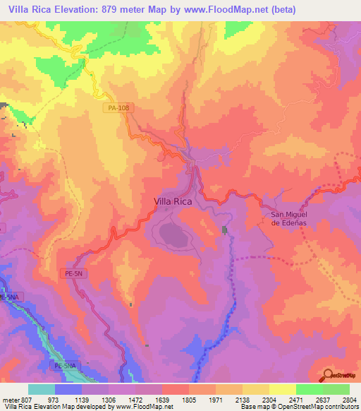 Villa Rica,Peru Elevation Map