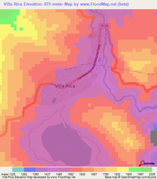 Villa Rica,Peru Elevation Map
