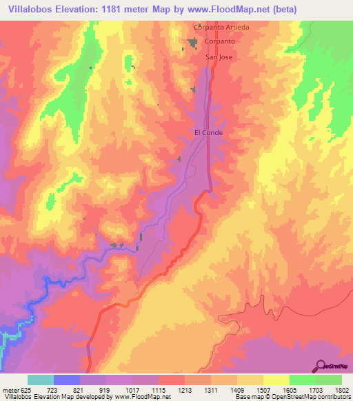 Villalobos,Peru Elevation Map
