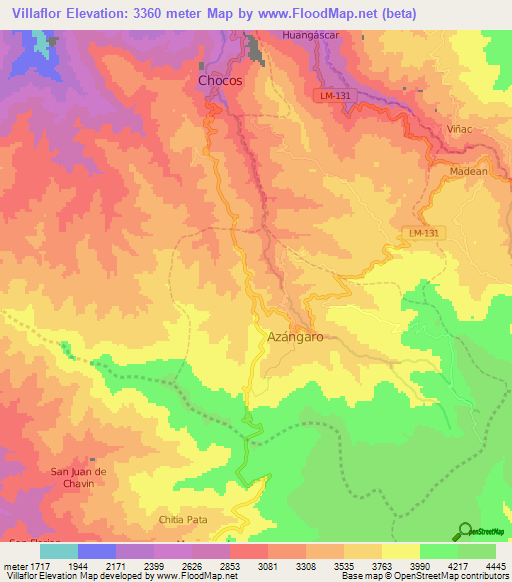 Villaflor,Peru Elevation Map