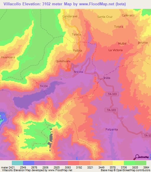 Villacollo,Peru Elevation Map