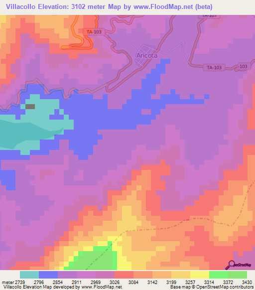 Villacollo,Peru Elevation Map