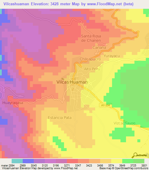 Vilcashuaman,Peru Elevation Map