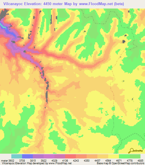 Vilcanayoc,Peru Elevation Map