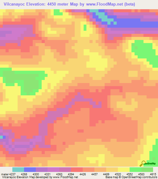 Vilcanayoc,Peru Elevation Map