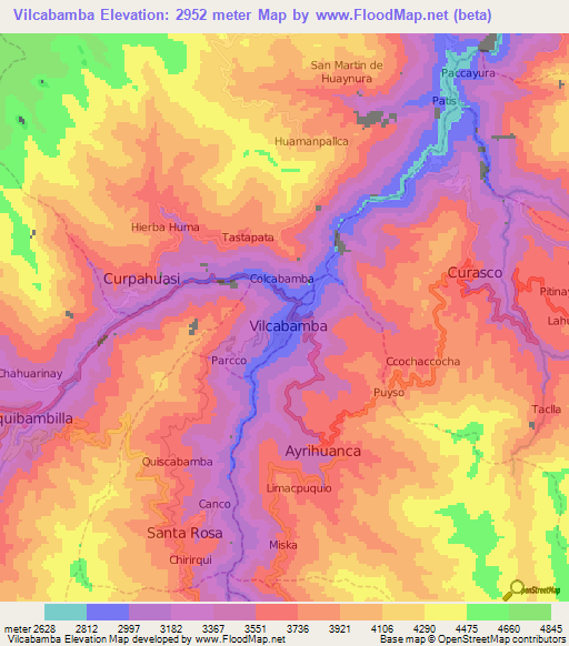 Vilcabamba,Peru Elevation Map