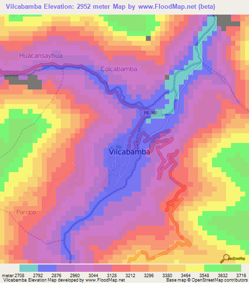 Vilcabamba,Peru Elevation Map