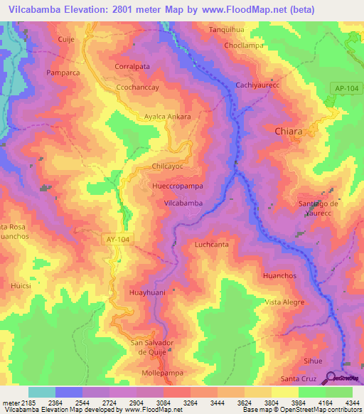Vilcabamba,Peru Elevation Map