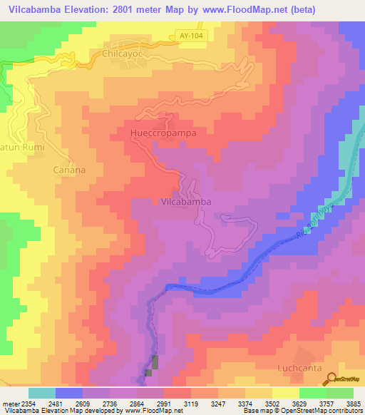 Vilcabamba,Peru Elevation Map