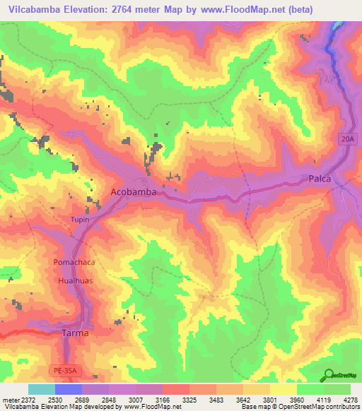 Vilcabamba,Peru Elevation Map