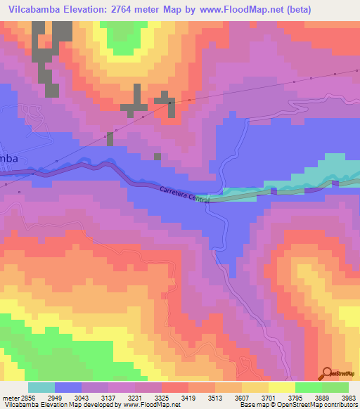 Vilcabamba,Peru Elevation Map
