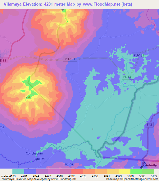Vilamaya,Peru Elevation Map