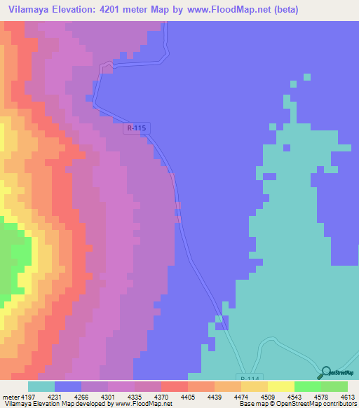 Vilamaya,Peru Elevation Map