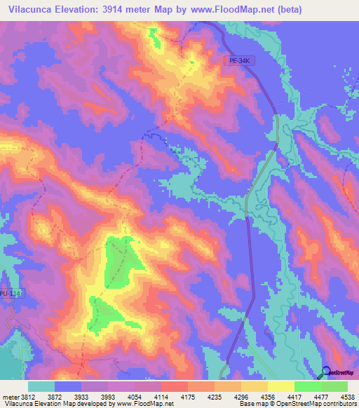 Vilacunca,Peru Elevation Map