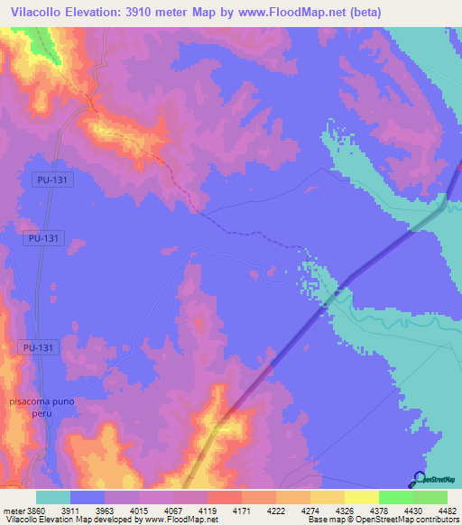 Vilacollo,Peru Elevation Map
