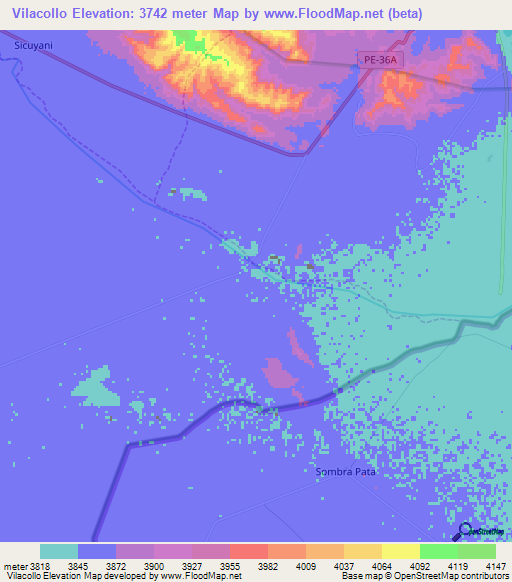 Vilacollo,Peru Elevation Map