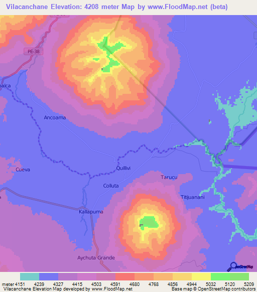 Vilacanchane,Peru Elevation Map