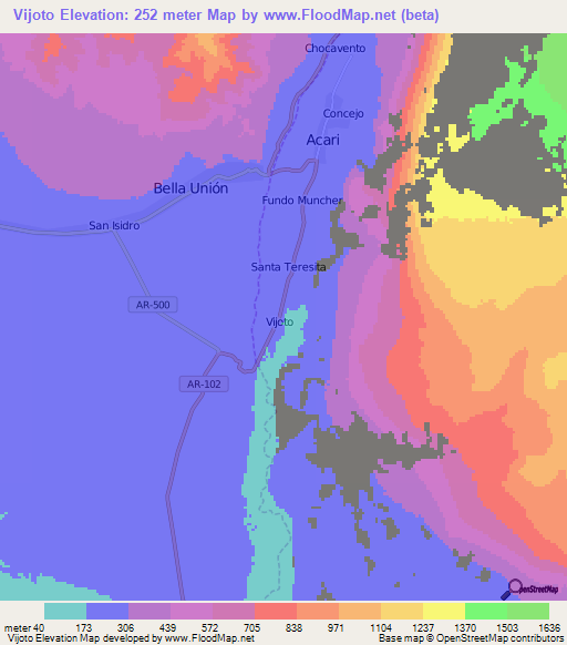Vijoto,Peru Elevation Map