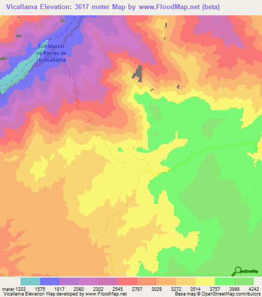 Vicallama,Peru Elevation Map