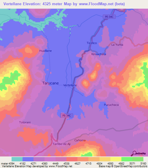 Vertellane,Peru Elevation Map