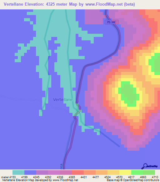 Vertellane,Peru Elevation Map