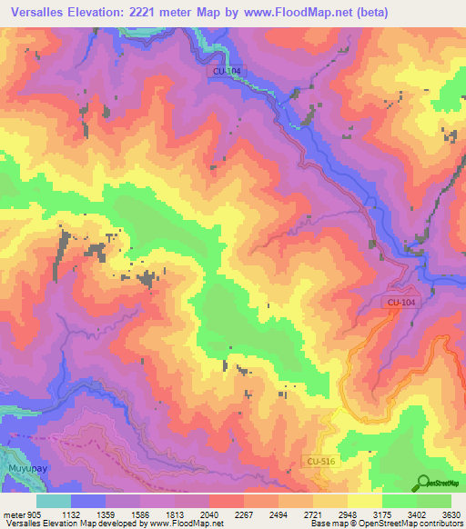 Versalles,Peru Elevation Map