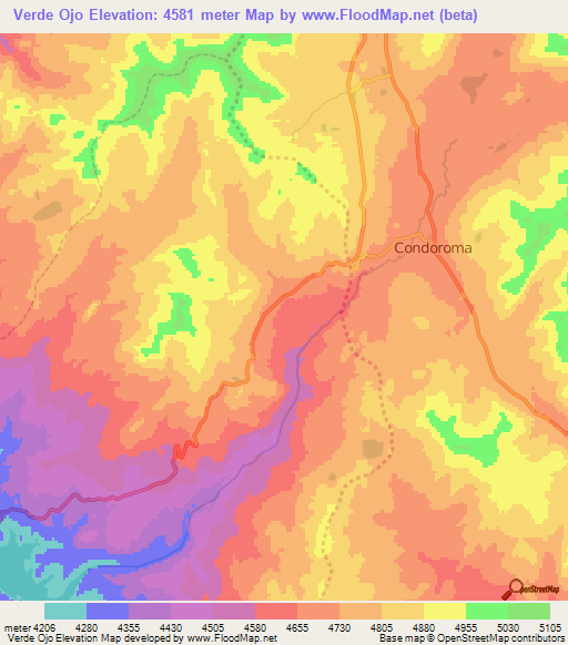 Verde Ojo,Peru Elevation Map