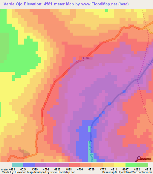 Verde Ojo,Peru Elevation Map