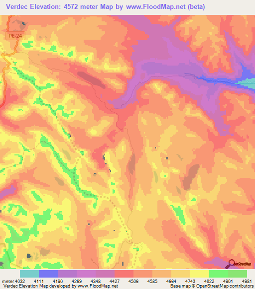 Verdec,Peru Elevation Map