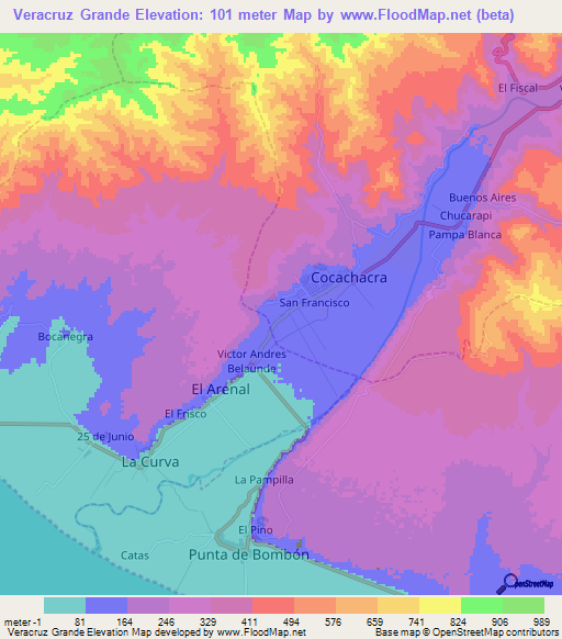Veracruz Grande,Peru Elevation Map