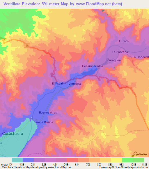 Ventillata,Peru Elevation Map