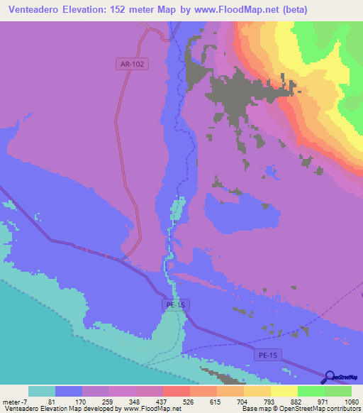 Venteadero,Peru Elevation Map