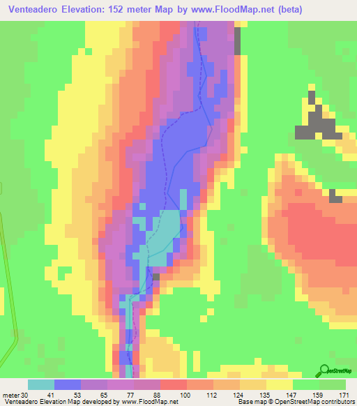 Venteadero,Peru Elevation Map