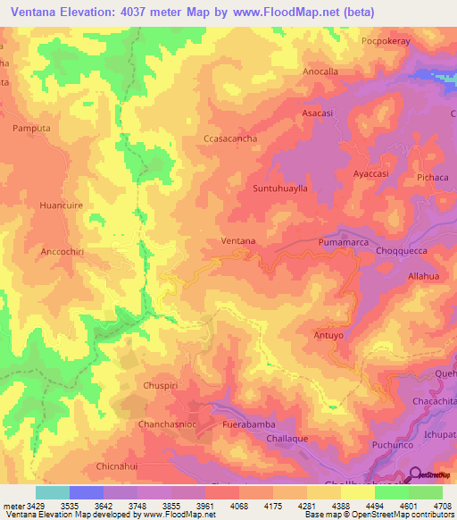 Ventana,Peru Elevation Map