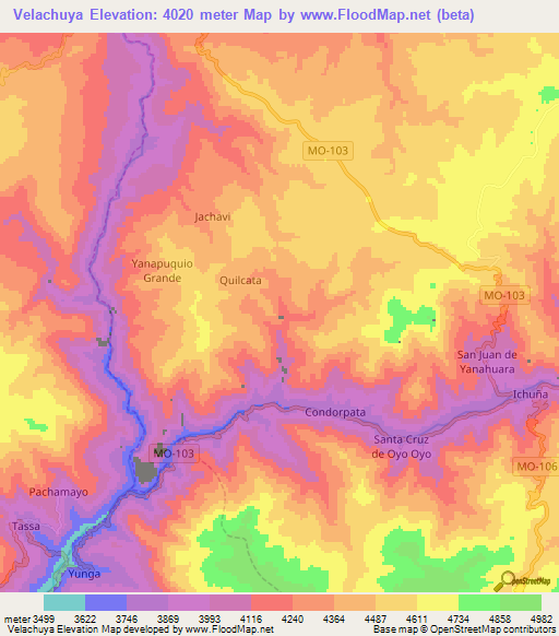 Velachuya,Peru Elevation Map