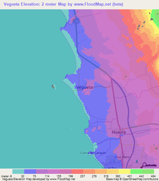 Vegueta,Peru Elevation Map