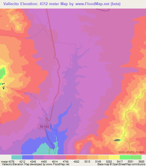 Vallecito,Peru Elevation Map