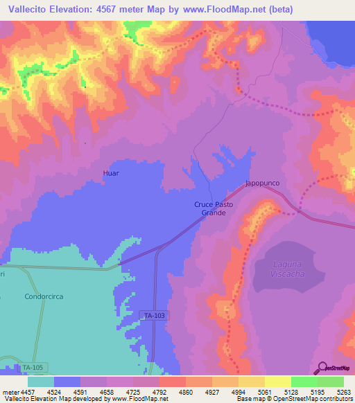 Vallecito,Peru Elevation Map