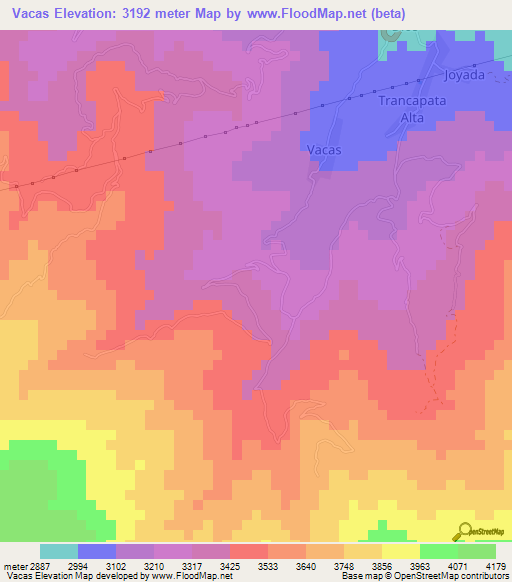 Vacas,Peru Elevation Map