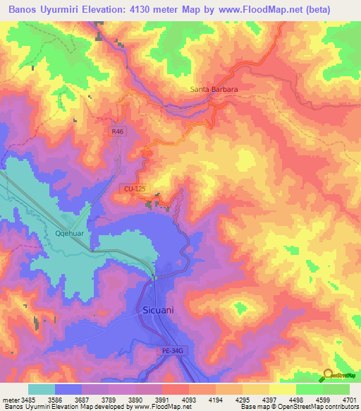 Banos Uyurmiri,Peru Elevation Map